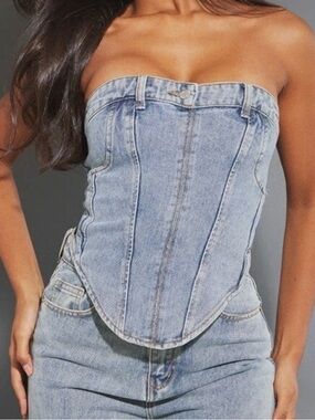 PrettyLittleThing Plus Denim Corset Womens 18